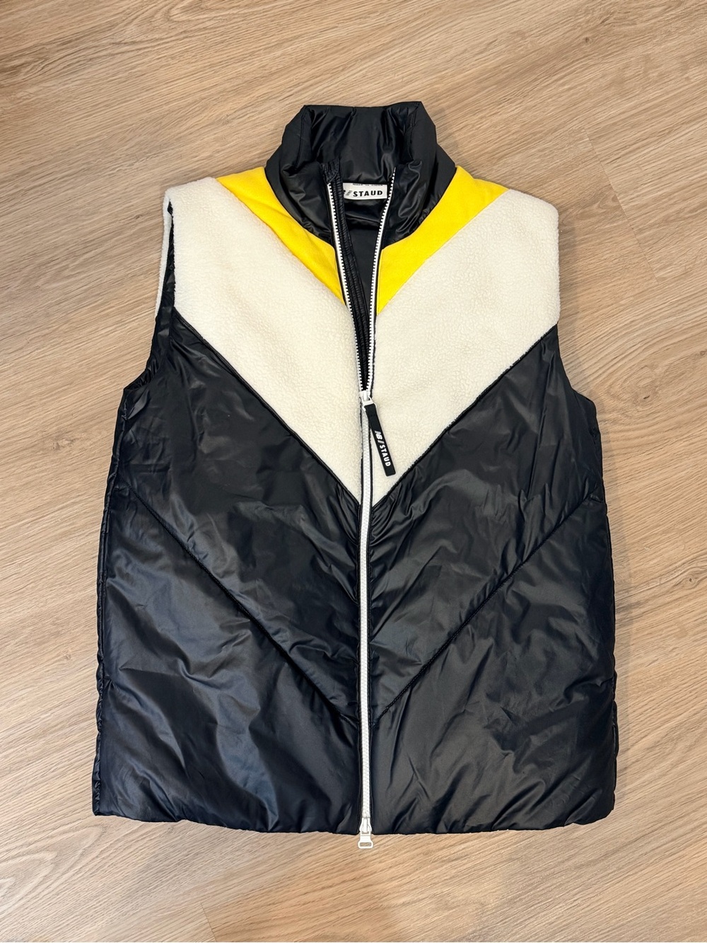 New Balance Black, White & Yellow Colorblock Puffer Vest